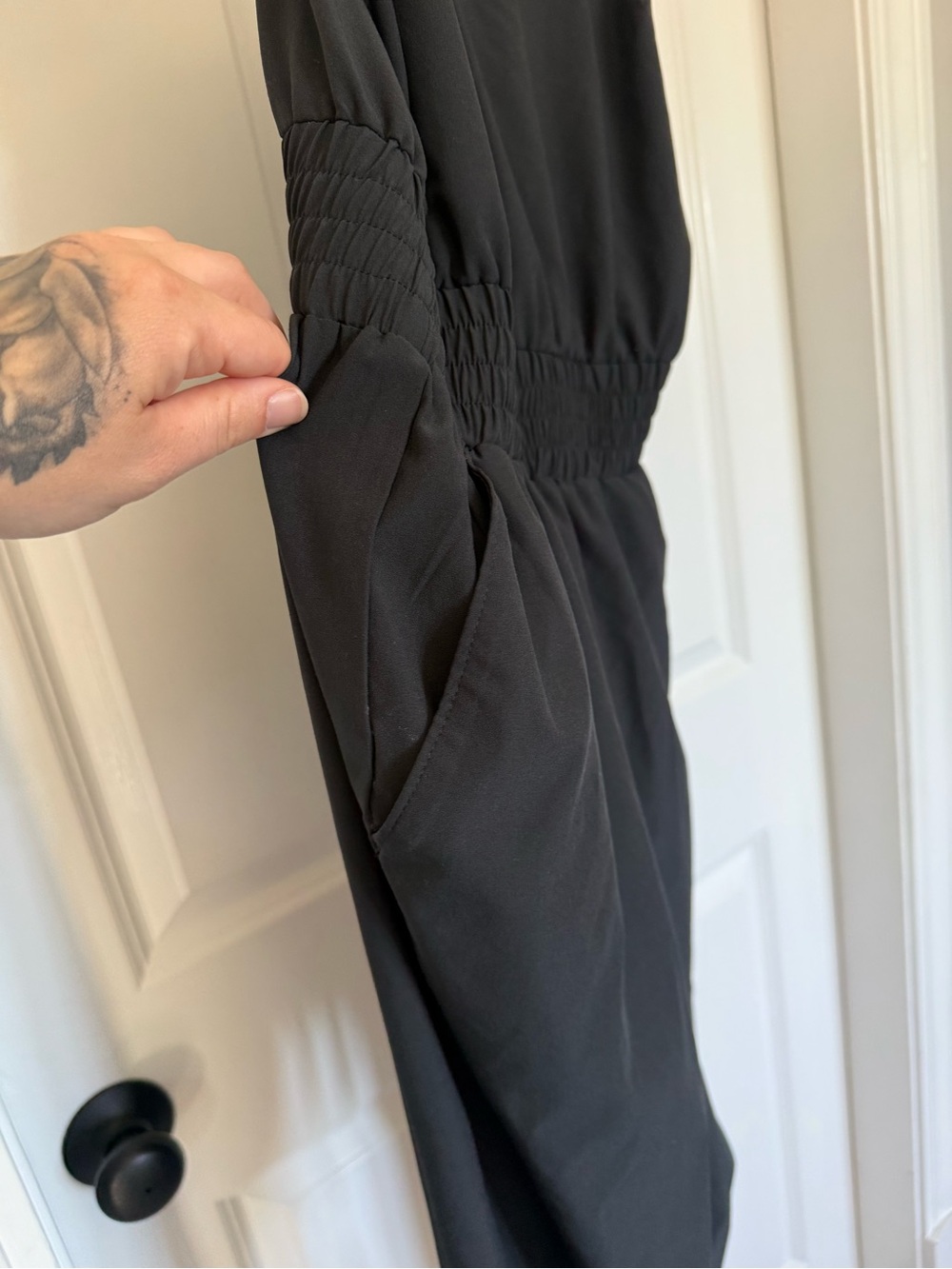 Abercrombie & Fitch Black Traveler Sleeveless Smocked-Waist Jumpsuit - Picture 4 of 12